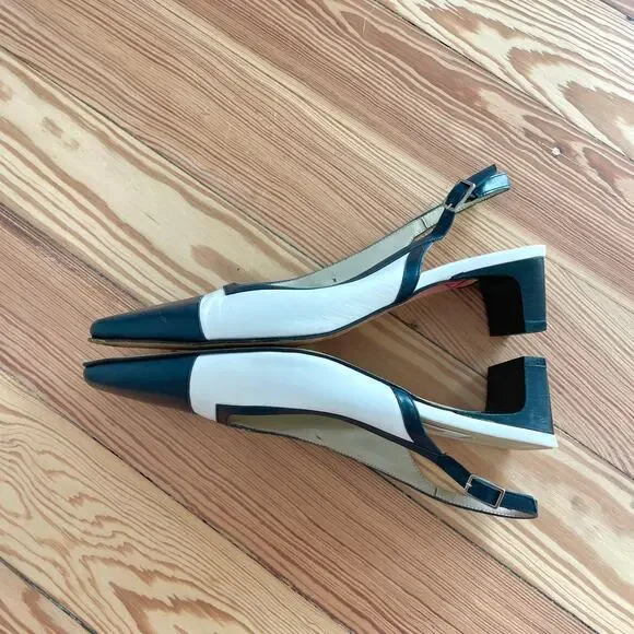 Talbots White and Blue Slingback Heels - Picture 3 of 8